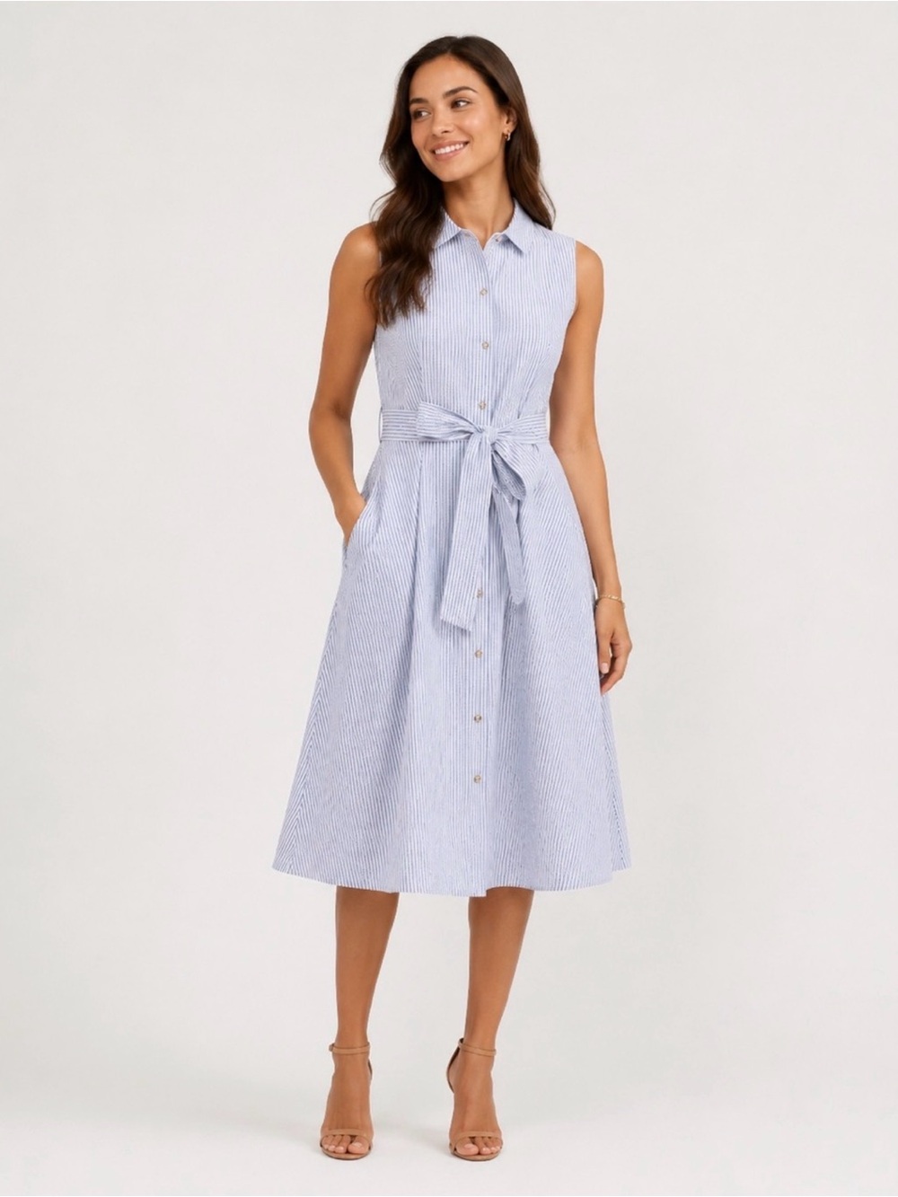 Anne Klein Diane Seersucker Midi Shirt Dress 4